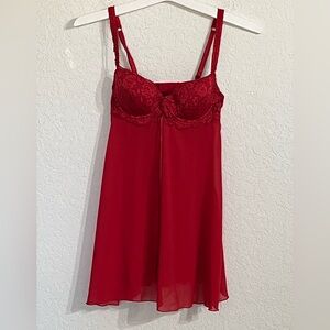 Delicates Red Sheer Lace Babydoll Lingerie Top Size S Coquette Y2K Fairycore